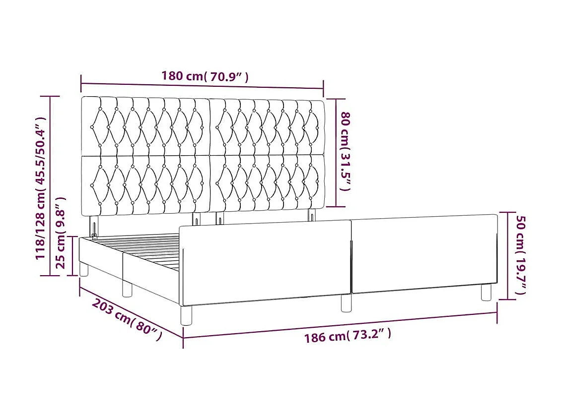 Cadre de lit sans matelas bleu foncé velours