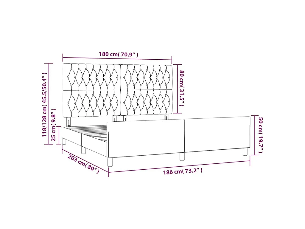 Cadre de lit sans matelas bleu foncé velours