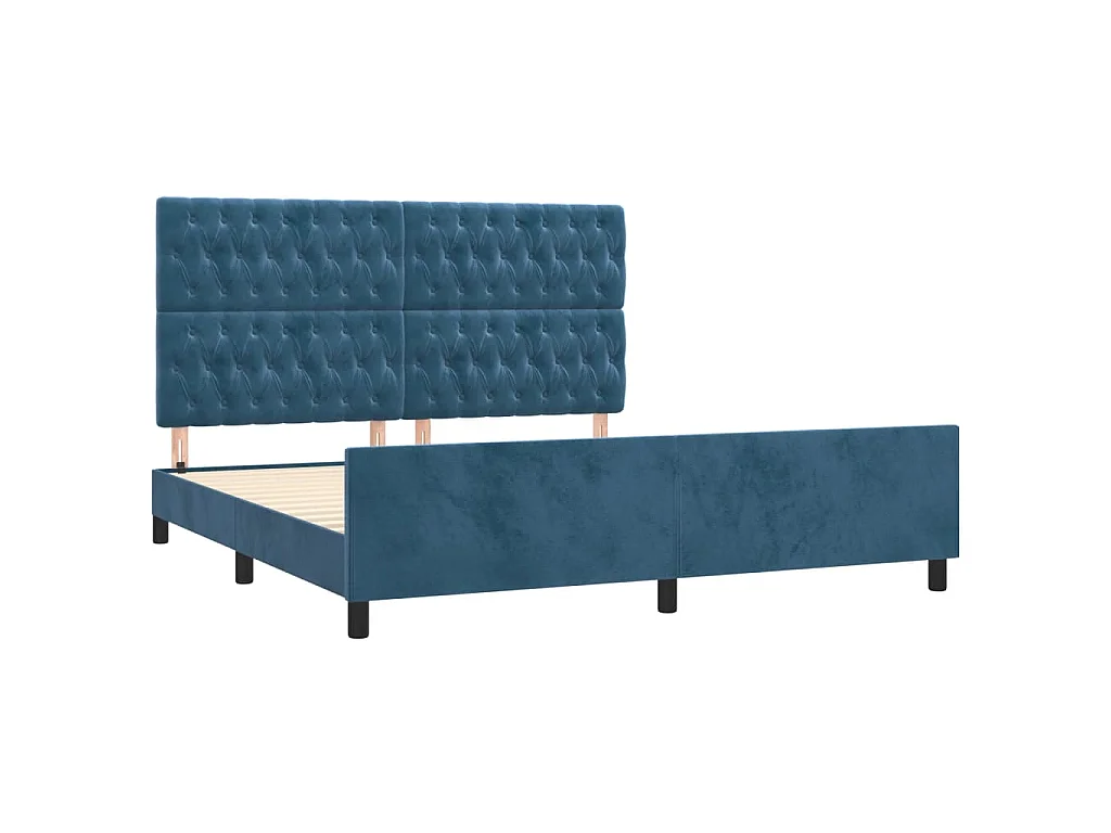 Cadre de lit sans matelas bleu foncé velours