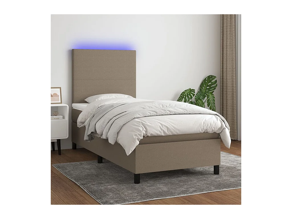 Sommier à lattes de lit et matelas et LED Taupe 90x200 cm Tissu