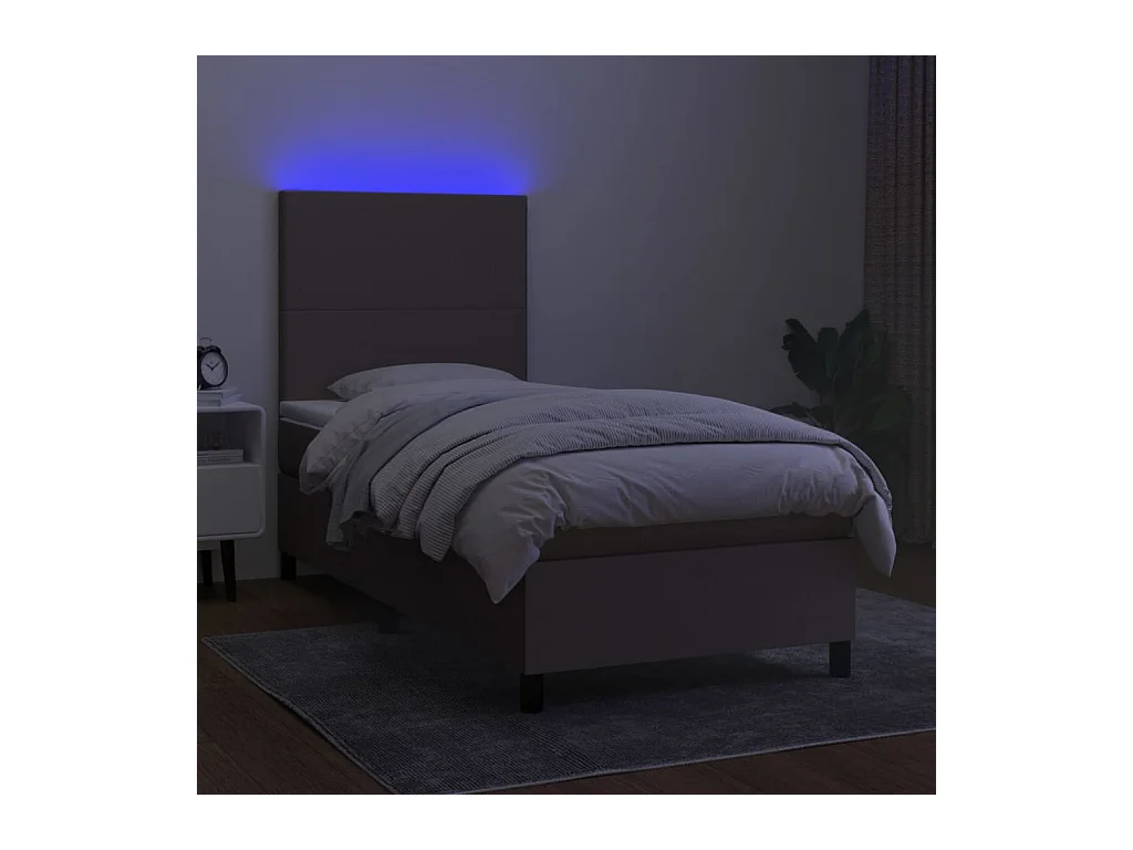 Sommier à lattes de lit et matelas et LED Taupe 90x200 cm Tissu