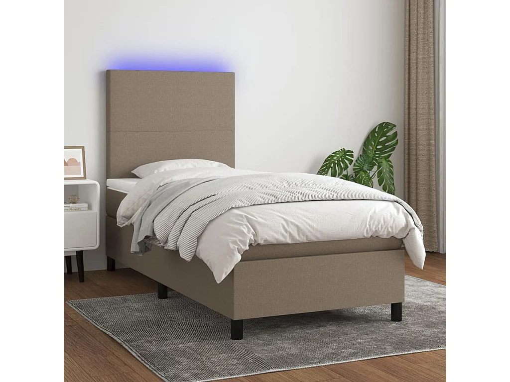 Sommier à lattes de lit et matelas et LED Taupe 90x200 cm Tissu