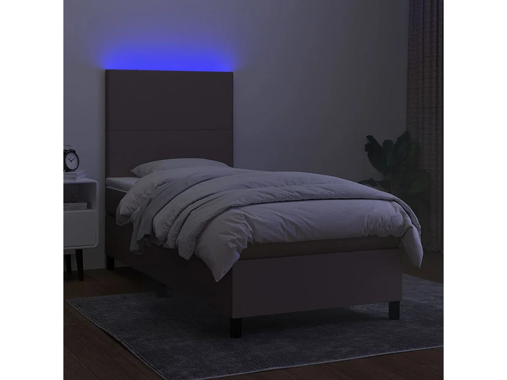 Sommier à lattes de lit et matelas et LED Taupe 90x200 cm Tissu