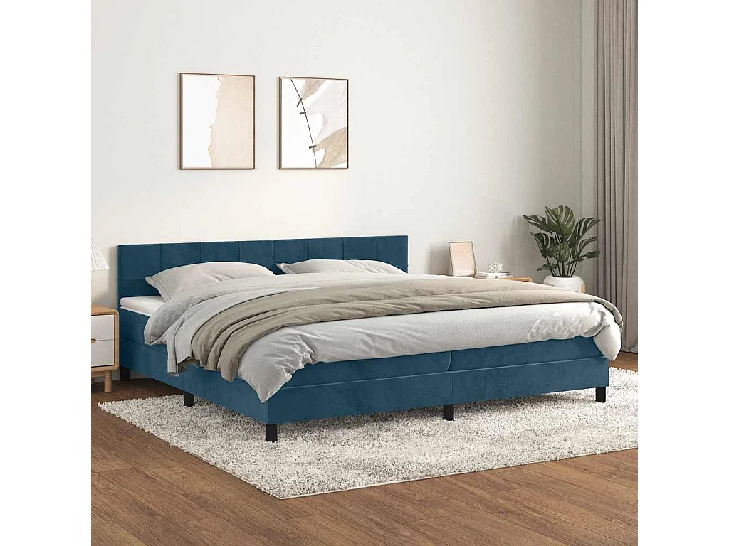 Giroletto a Molle con Materasso Blu Scuro 200x200 cm in Velluto