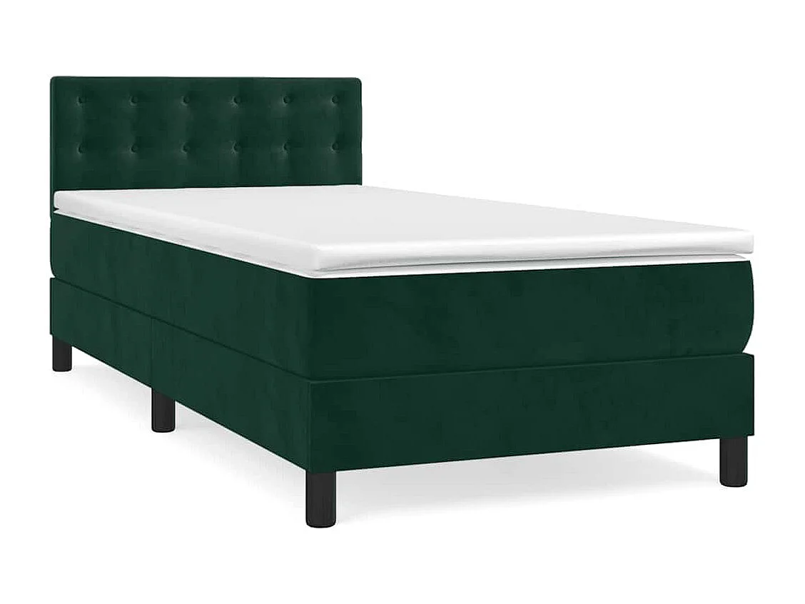 Cama box spring con colchón terciopelo verde oscuro 90x200 cm