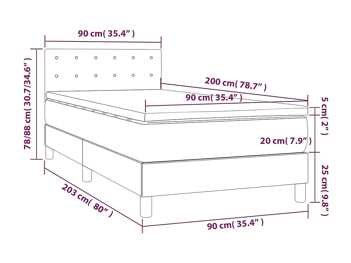 Cama box spring con colchón terciopelo verde oscuro 90x200 cm