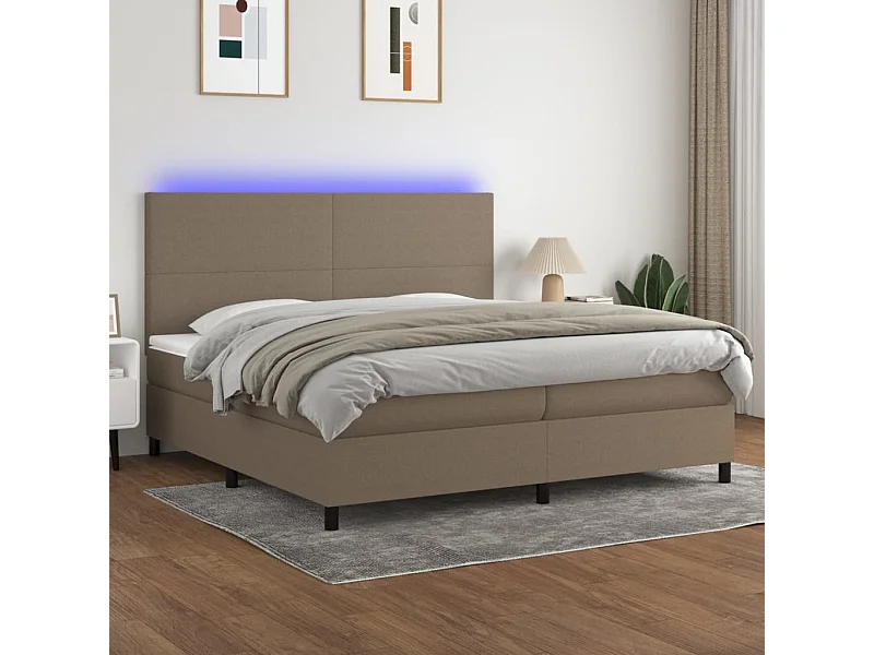 Boxspring met matras en LED stof taupe 200x200 cm