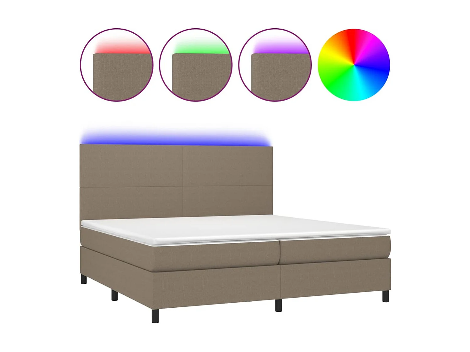 Sommier à lattes de lit et matelas et LED Taupe 200x200cm Tissu