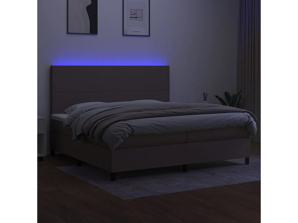 Sommier à lattes de lit et matelas et LED Taupe 200x200cm Tissu
