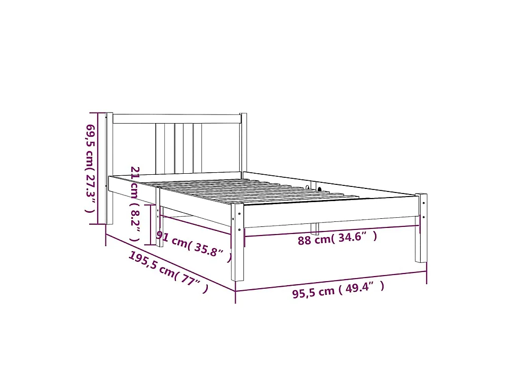 Cadre de lit sans matelas bois massif 90x190 cm