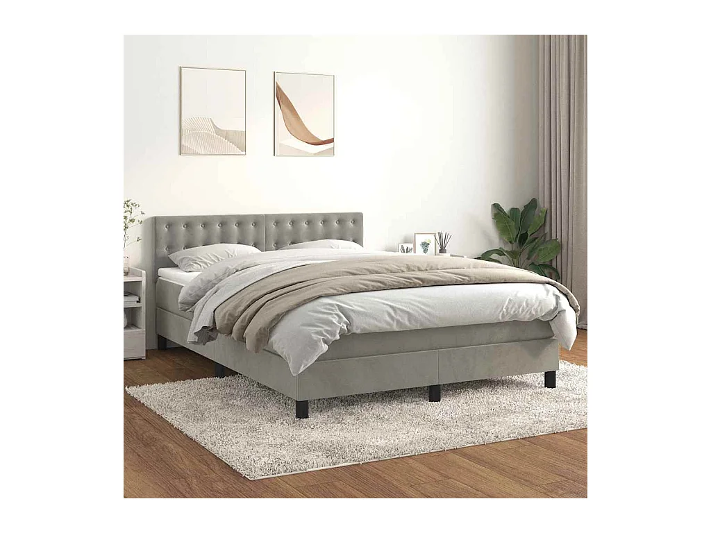 Cama box spring con colchón terciopelo gris claro 140x200 cm
