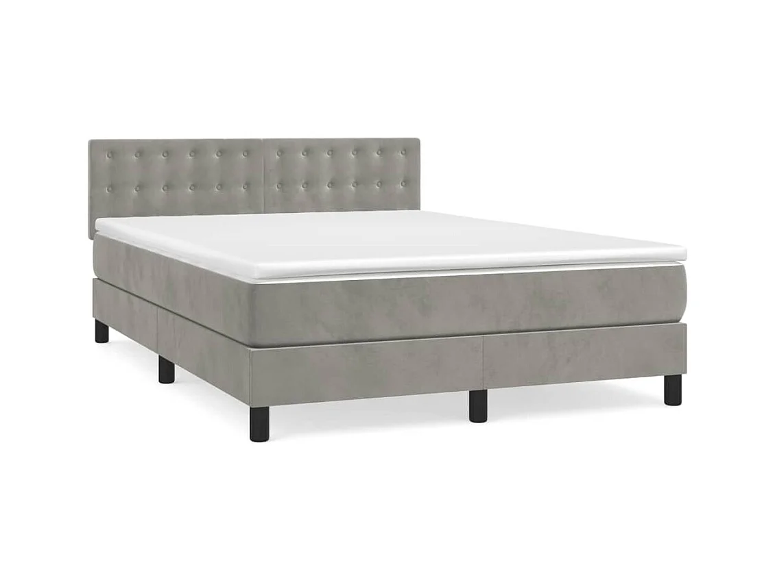 Cama box spring con colchón terciopelo gris claro 140x200 cm
