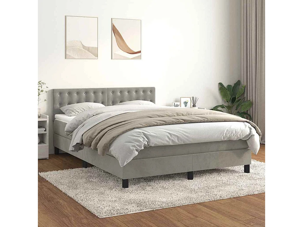 Sommier à lattes de lit et matelas Gris clair 140x200cm Velours