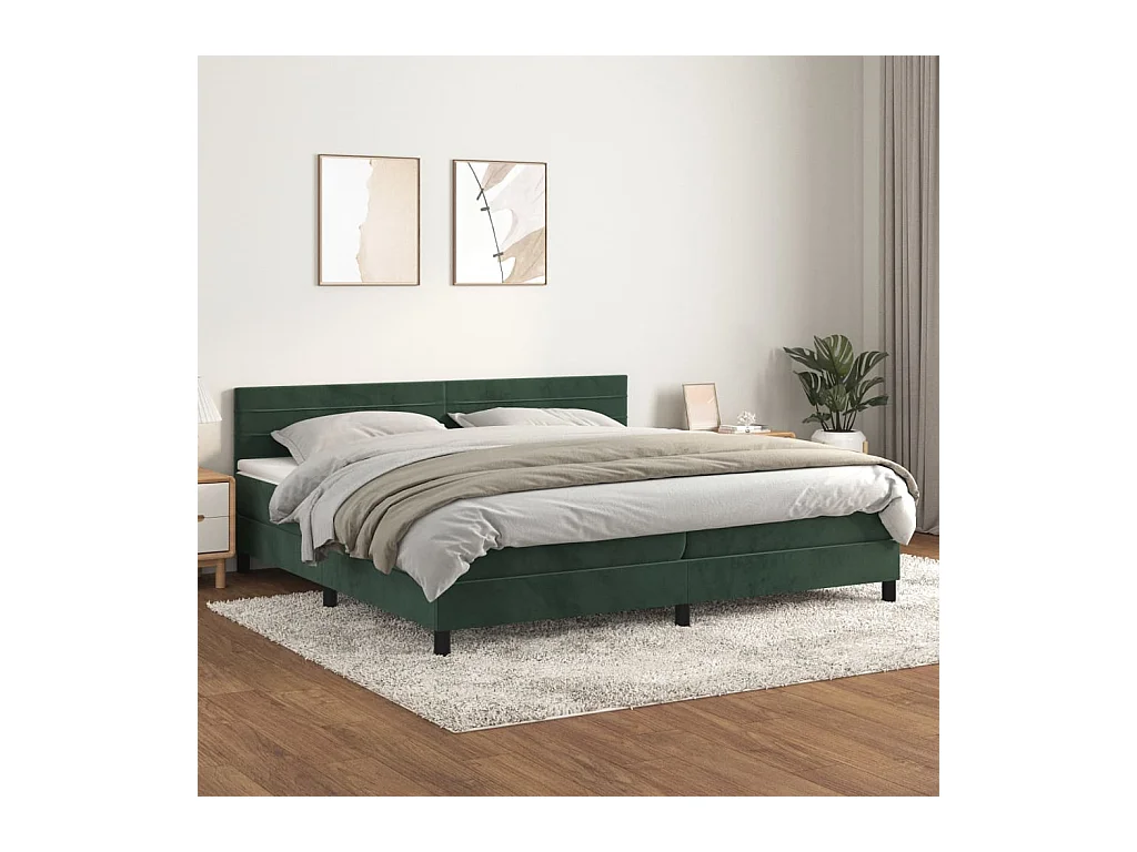 Cama box spring con colchón terciopelo verde oscuro 200x200 cm