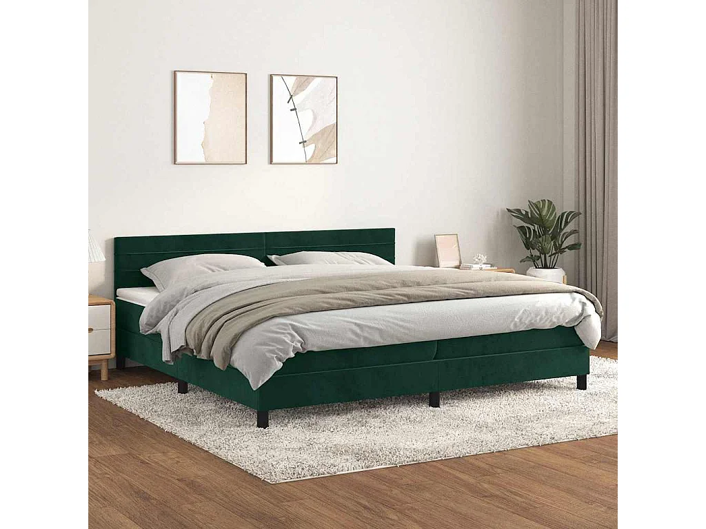 Giroletto a Molle con Materasso Verde Scuro 200x200 cm Velluto