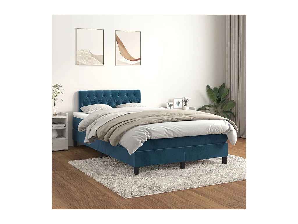 Sommier à lattes de lit et matelas Bleu foncé 120x200cm Velours