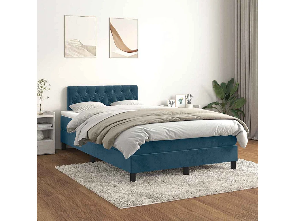 Boxspringbett mit Matratze Dunkelblau 120x200 cm Samt