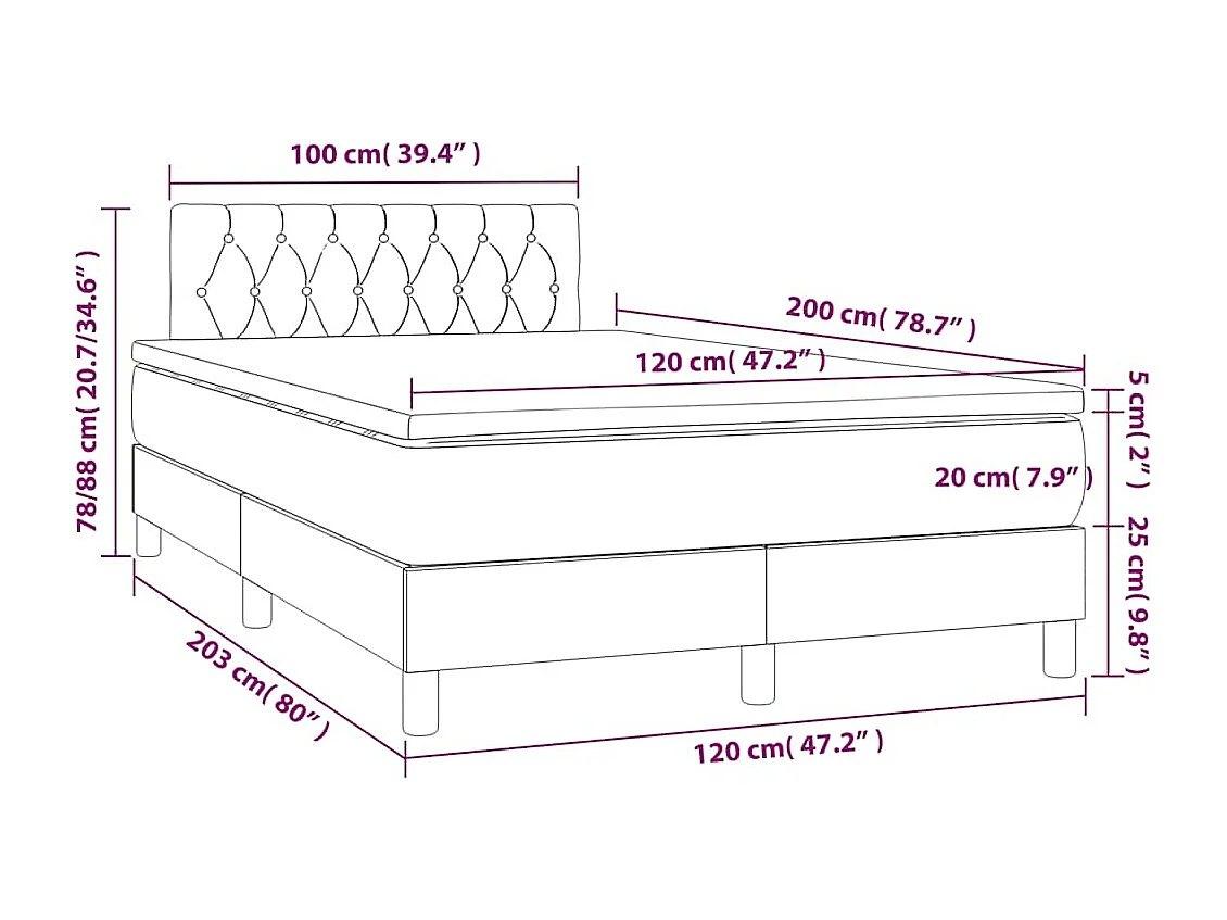 Boxspringbett mit Matratze Dunkelblau 120x200 cm Samt