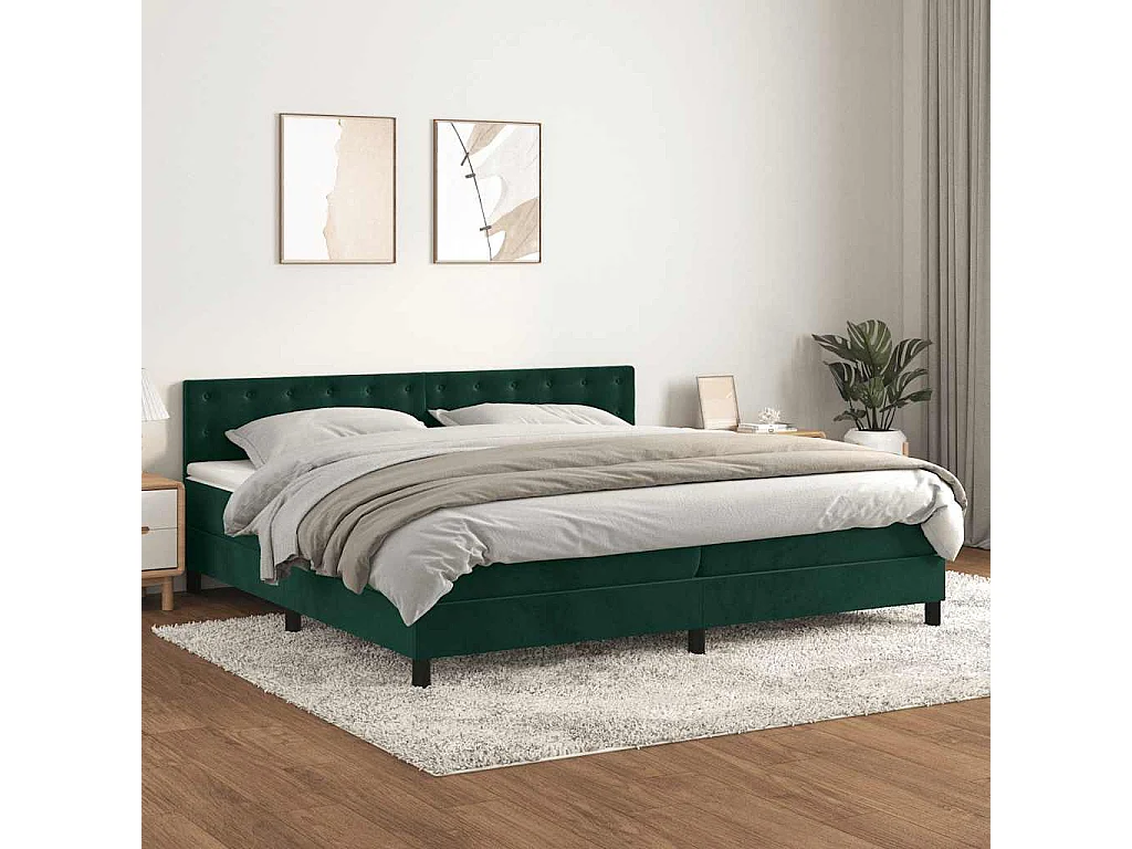 Giroletto a Molle con Materasso Verde Scuro 200x200 cm Velluto
