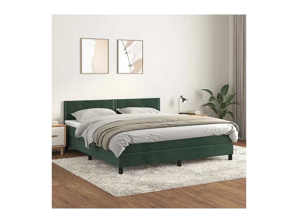 Sommier à lattes de lit et matelas Vert foncé 180x200cm Velours