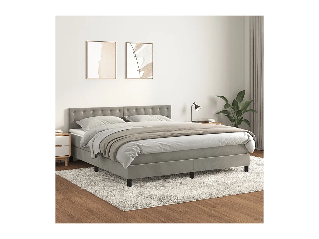 Sommier à lattes de lit et matelas Gris clair 160x200cm Velours