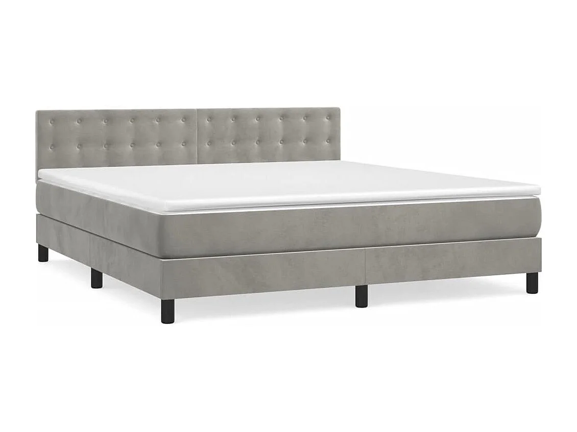 Cama box spring con colchón terciopelo gris claro 160x200 cm