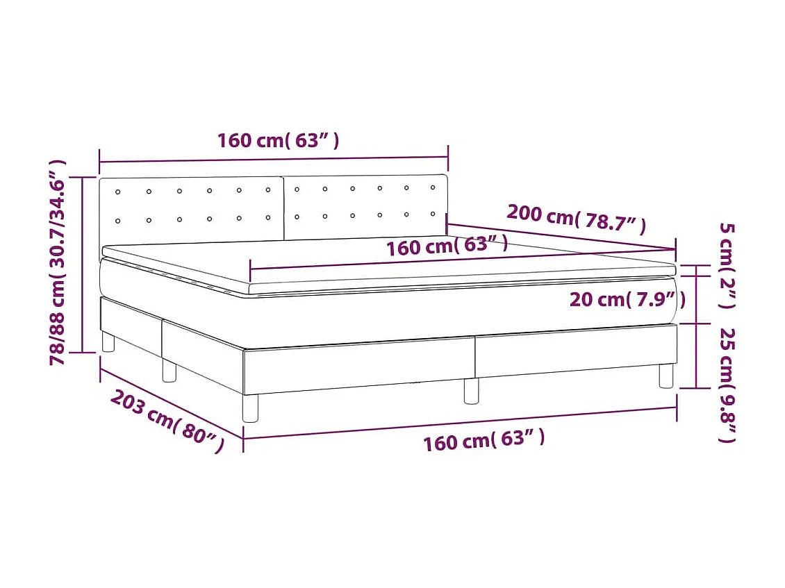 Cama box spring con colchón terciopelo gris claro 160x200 cm