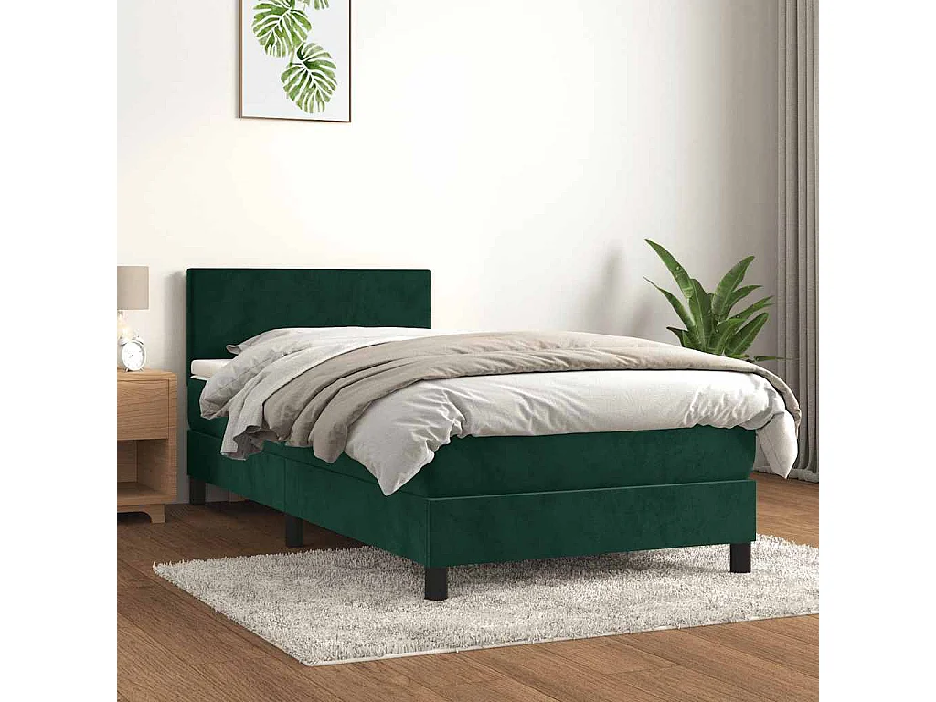 Sommier à lattes de lit avec matelas Vert foncé 90x200 cm