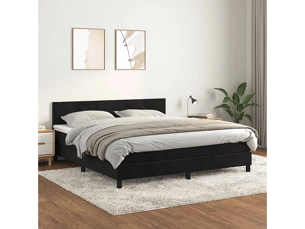 Sommier à lattes de lit et matelas Noir 160x200 cm Velours