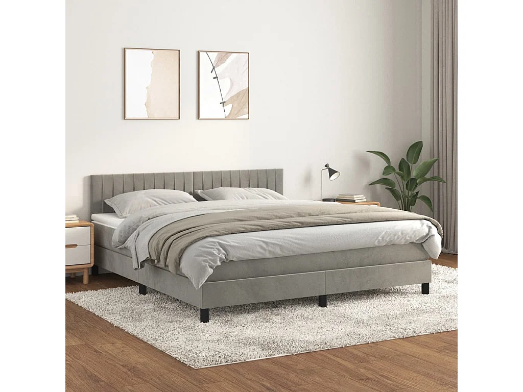 Sommier à lattes de lit et matelas Gris clair 180x200cm Velours