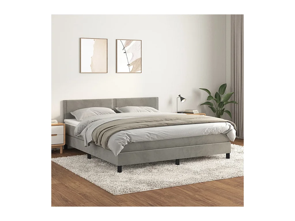 Sommier à lattes de lit et matelas Gris clair 180x200cm Velours