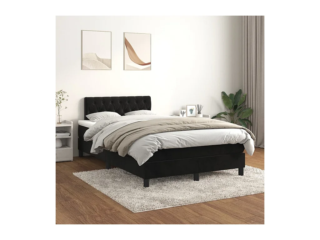 Sommier à lattes de lit avec matelas Noir 120x200 cm Velours