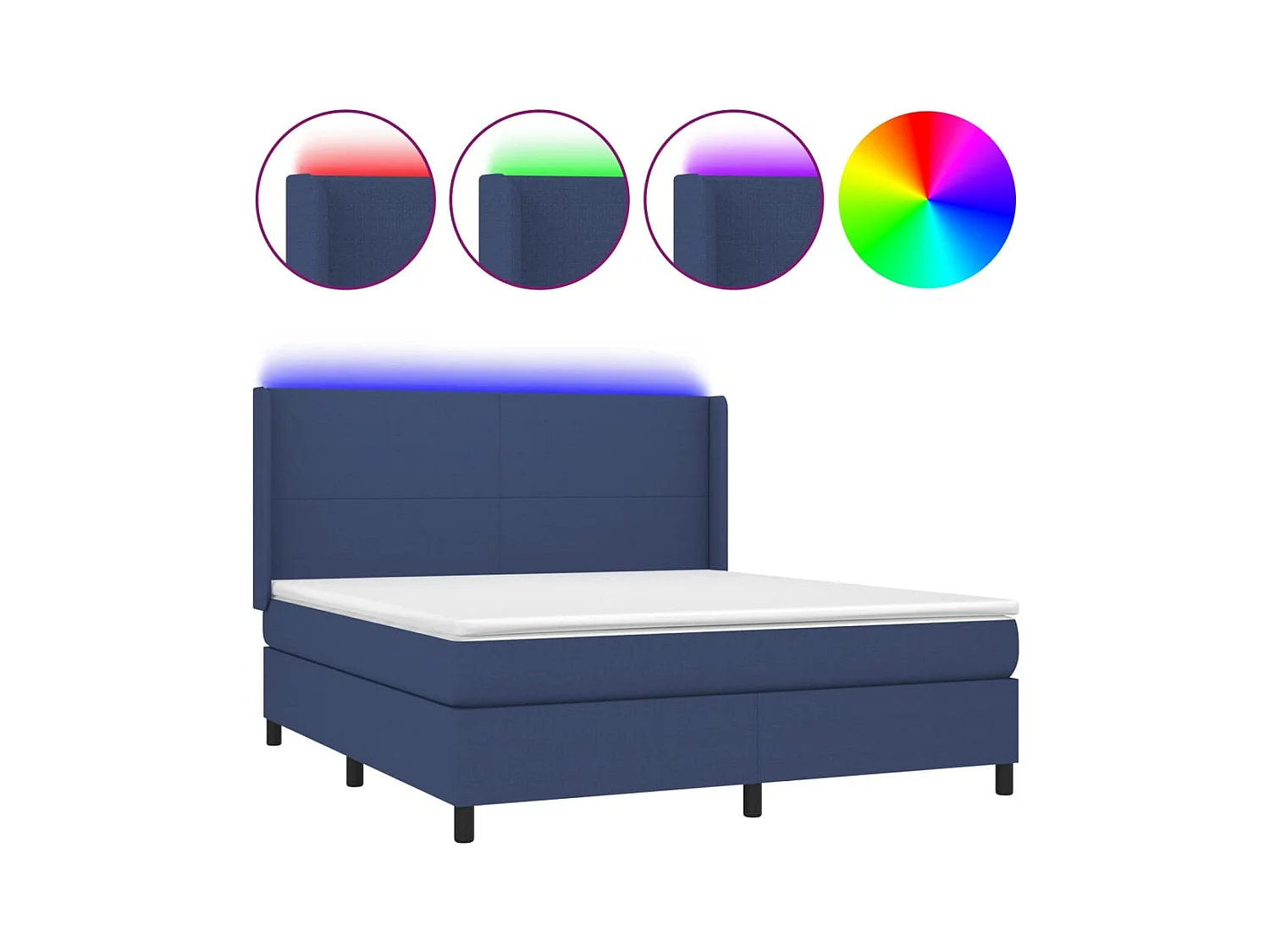 Cama box spring c/ colchão e LED 160x200 cm tecido azul
