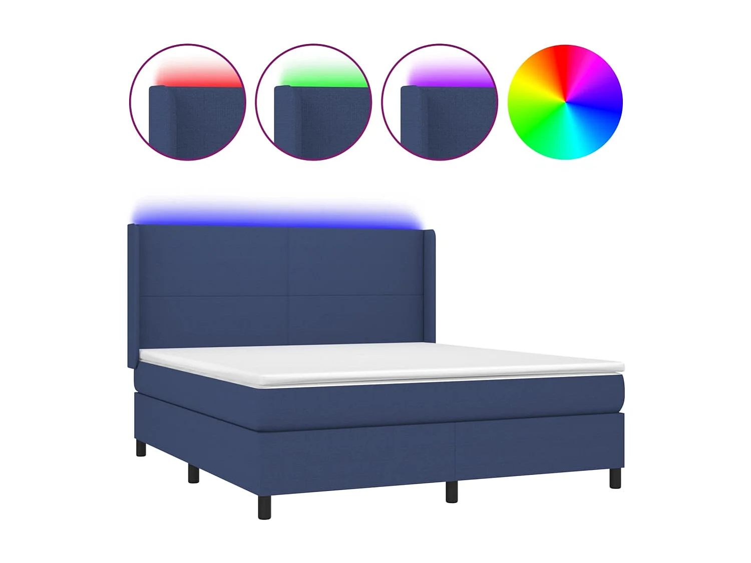 Sommier à lattes de lit matelas et LED Bleu 160x200 cm Tissu