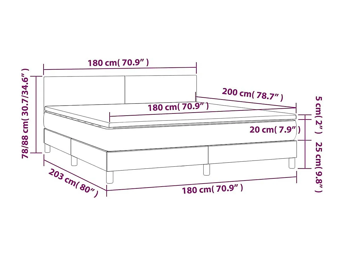 Giroletto a Molle con Materasso Blu Scuro 180x200 cm in Velluto