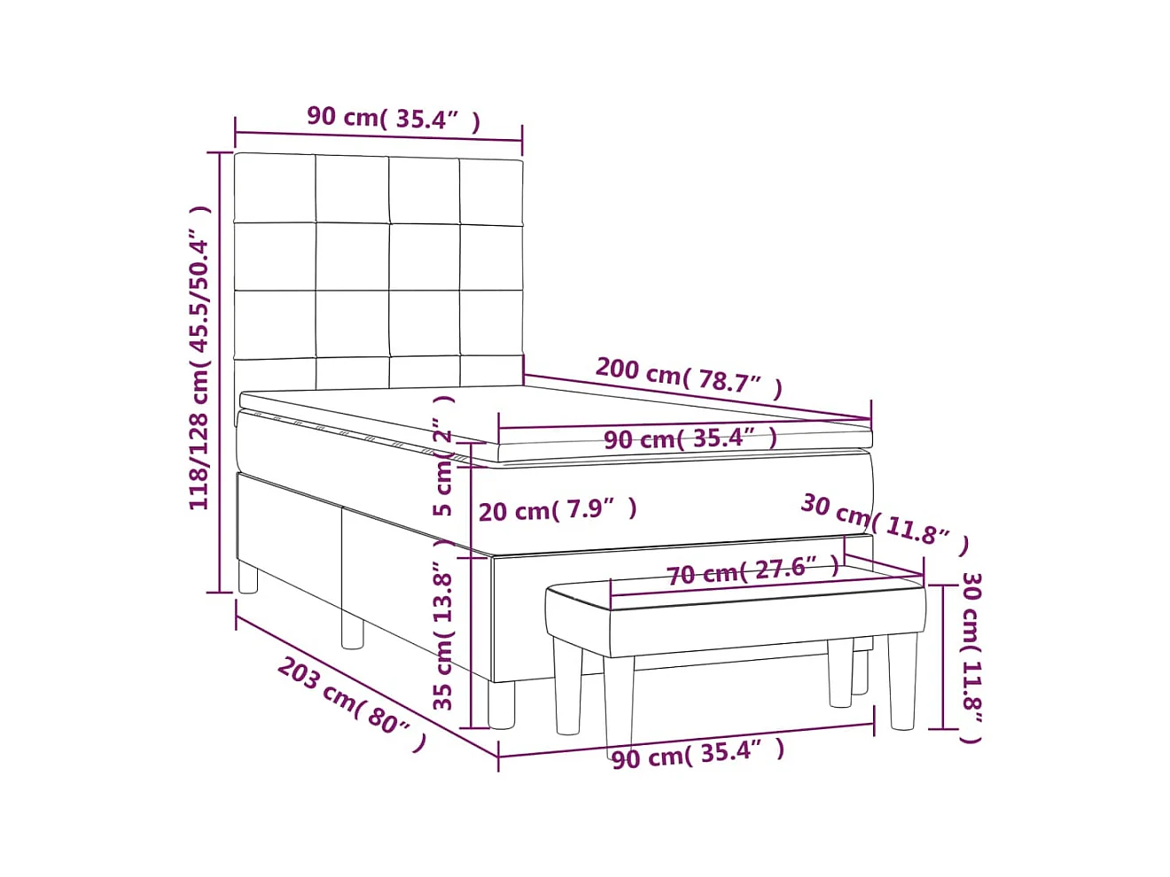 Cama com molas/colchão 90x200 cm tecido castanho-acinzentado