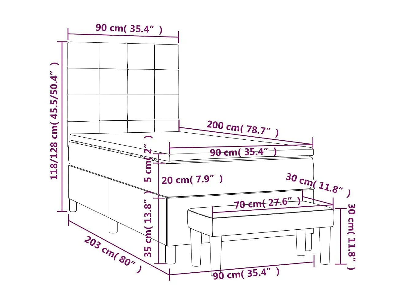 Sommier à lattes de lit avec matelas Taupe 90x200 cm Tissu