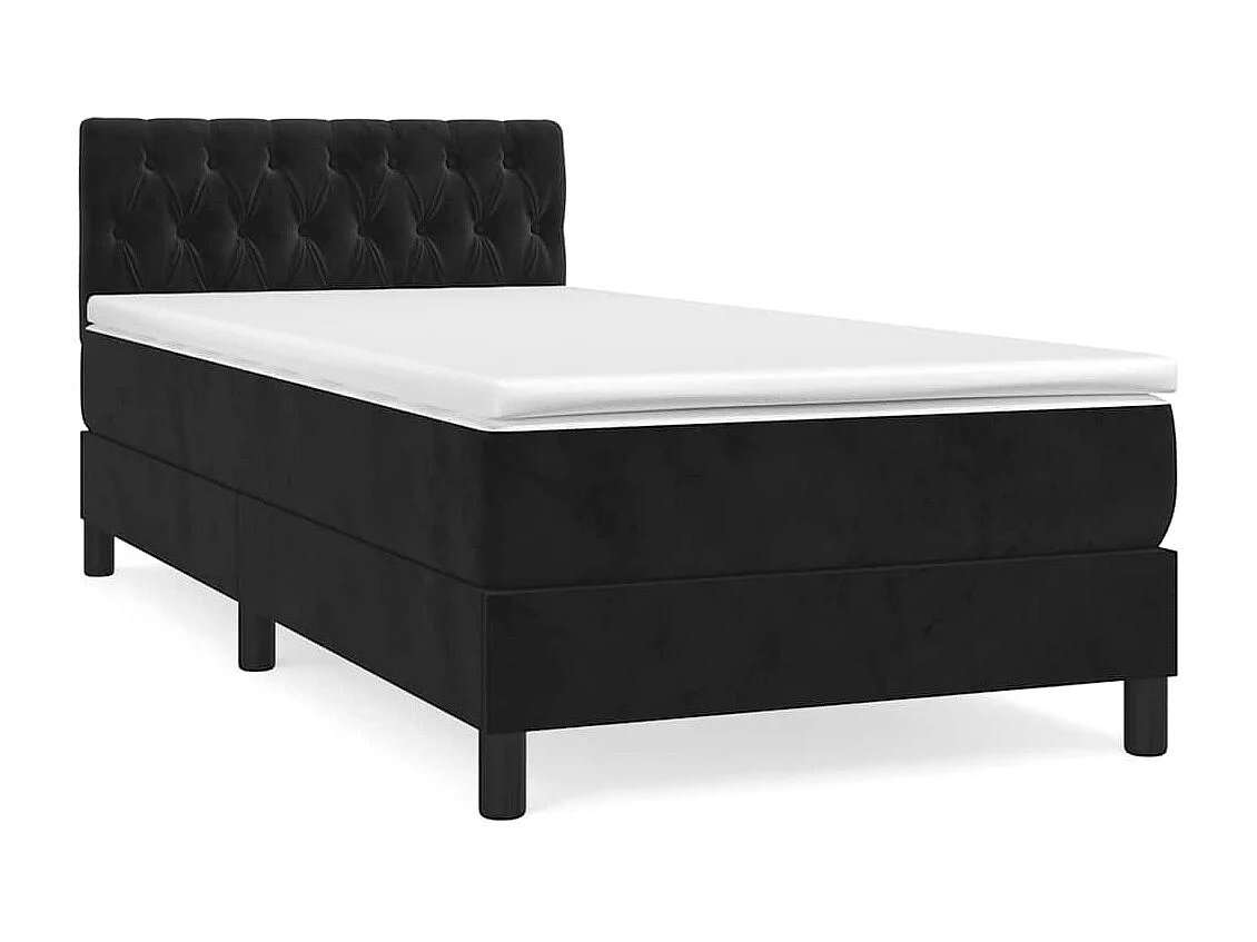 Cama box spring con colchón terciopelo negro 90x200 cm