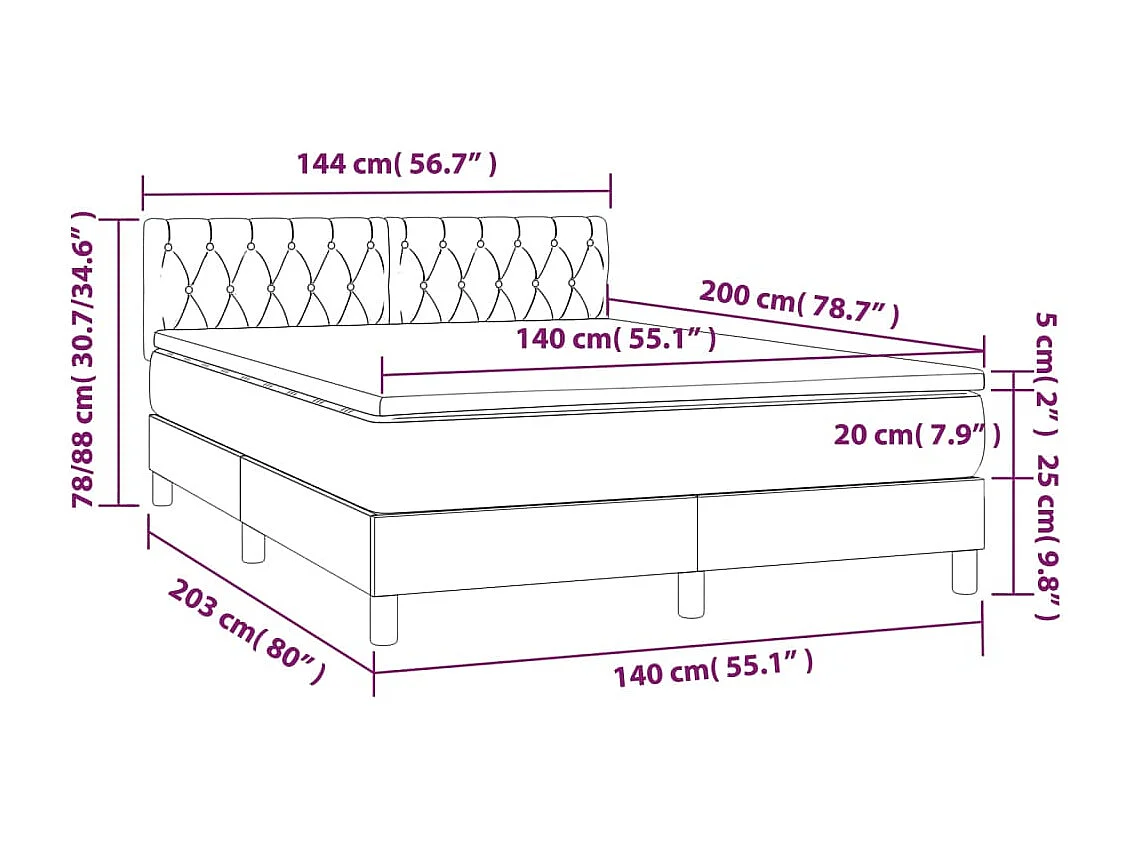 Cama box spring con colchón terciopelo azul oscuro 140x200 cm