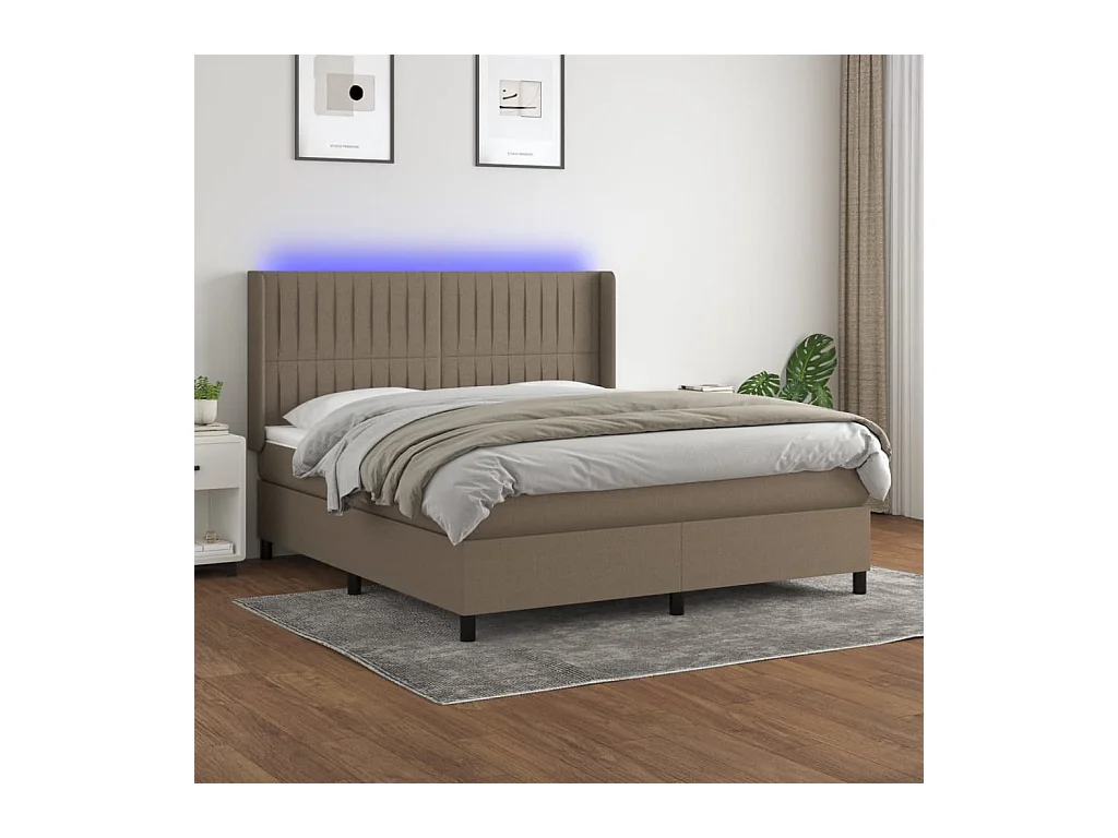 Cama box spring colchão/LED 180x200cm tecido cinza-acastanhado