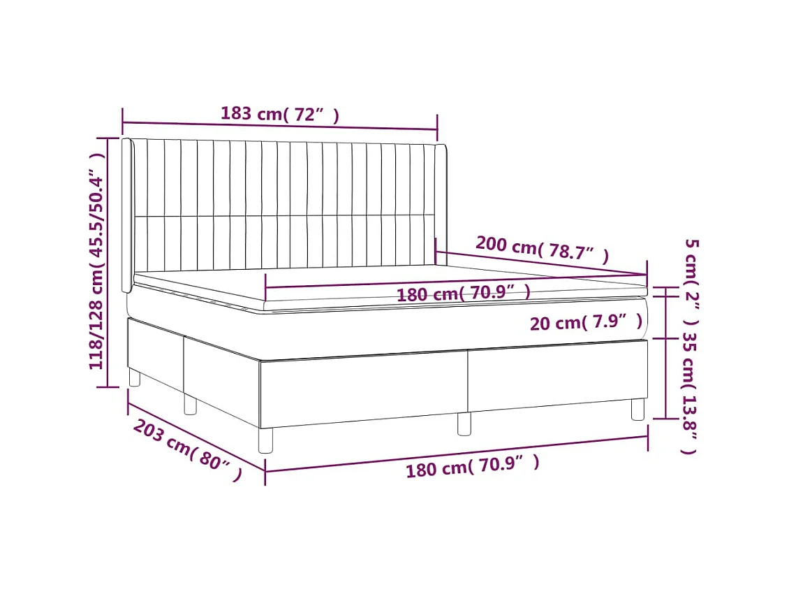 Cama box spring colchão/LED 180x200cm tecido cinza-acastanhado