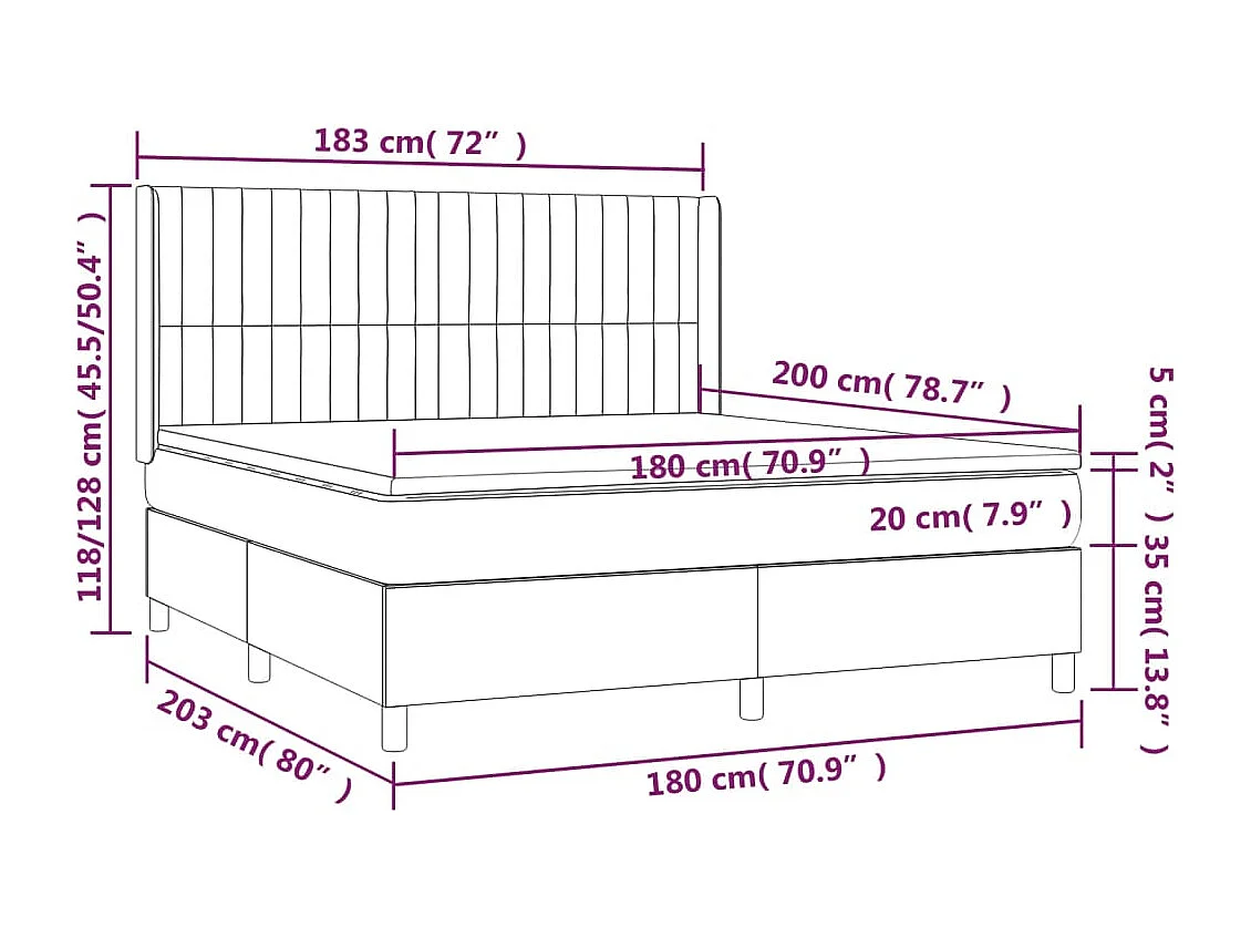 Cama box spring colchão/LED 180x200cm tecido cinza-acastanhado