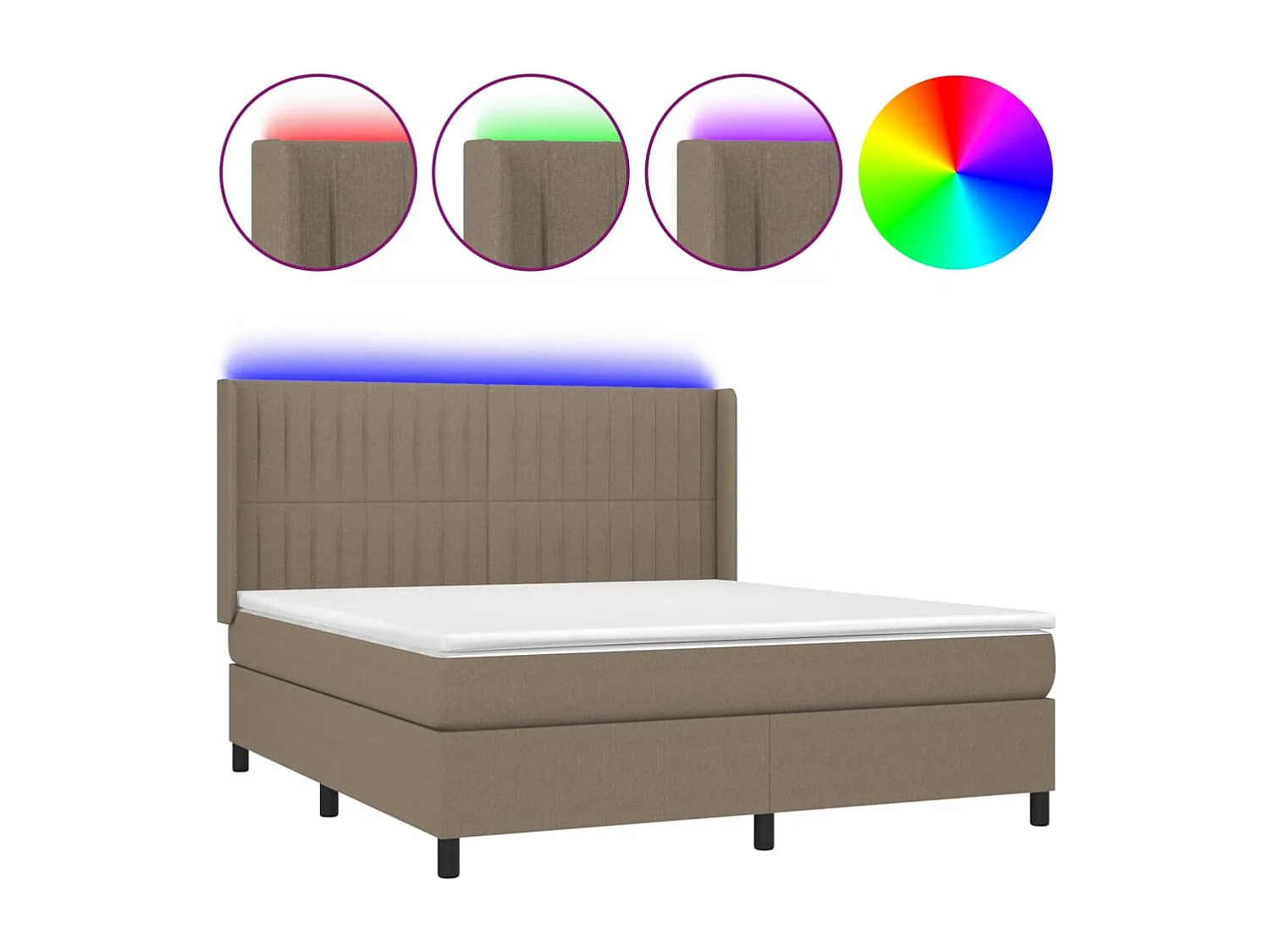 Sommier à lattes de lit matelas et LED Taupe 180x200 cm Tissu