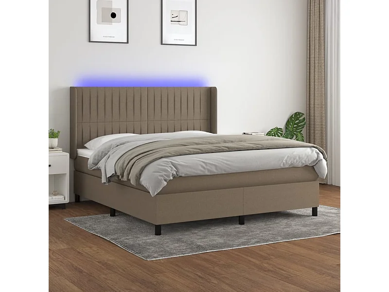 Letto a Molle con Materasso e LED Tortora 180x200 cm in Tessuto