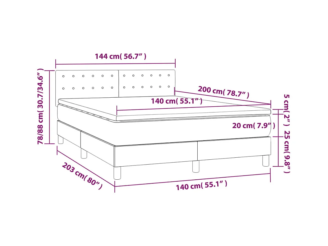 Boxspringbett mit Matratze Schwarz 140x200 cm Samt