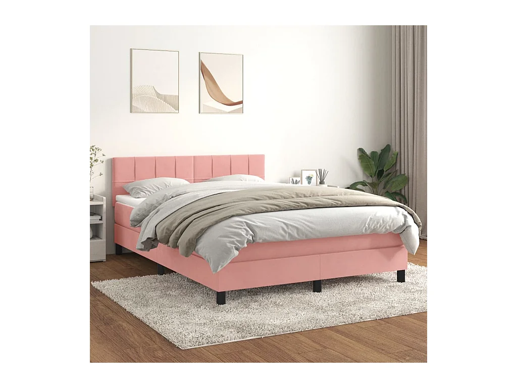Boxspringbett mit Matratze Rosa 140x200 cm Samt