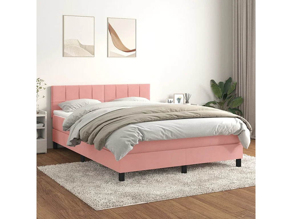 Giroletto a Molle con Materasso Rosa 140x200 cm in Velluto