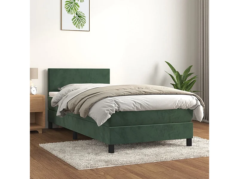 Cama com molas/colchão 100x200 cm veludo verde-escuro