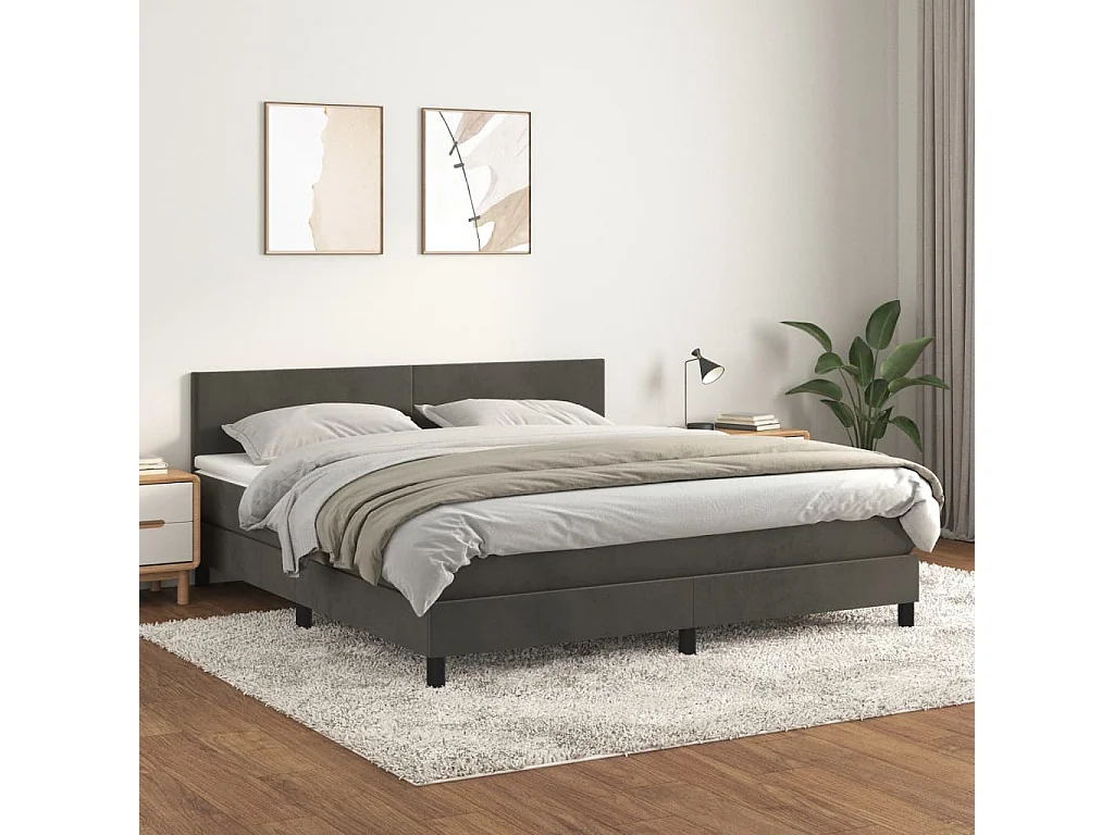 Boxspring met matras fluweel donkergrijs 180x200 cm