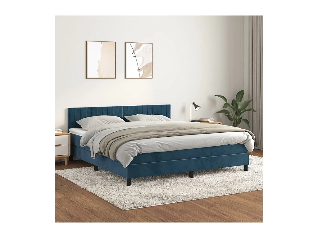 Giroletto a Molle con Materasso Blu Scuro 160x200 cm in Velluto